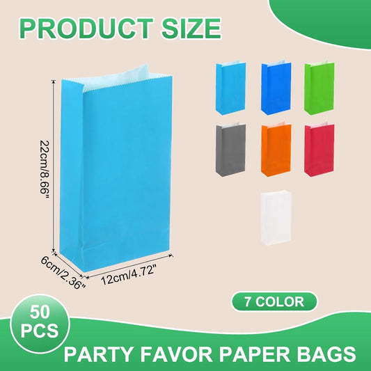 PATIKIL Party Favor Bag, 50 Pcs 8.7x2.4x4.7 Inch Mini Paper Candy Bags Gift Treat Celebration Halloween Goody Birthday Wedding Party with Stickers, Blue