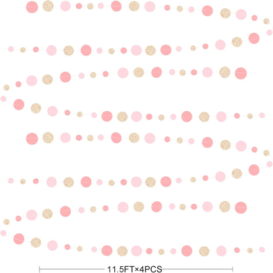 Champagne Gold Rose Pink Polka Dot Garland Champagne Dusty Pink Circle Dot Hanging Streamer Banner for Birthday Baby Shower Bridal Shower Wedding Engagement Retirement Boho Party Decorations Supplies