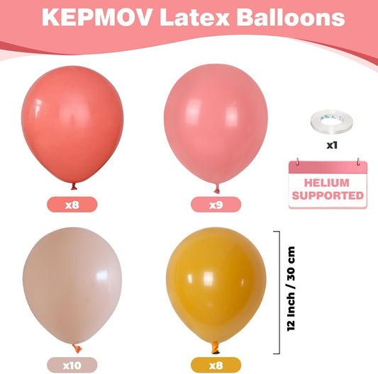 Pink and Yellow Balloons, 12 Inch Retro Blush Yellow Balloons, Dusty Pink Maca Orange Latex Balloon for Girls Boho Daisy Groovy Fall Birthday Bridal Shower Wedding Engagement Thanksgiving Party Decor