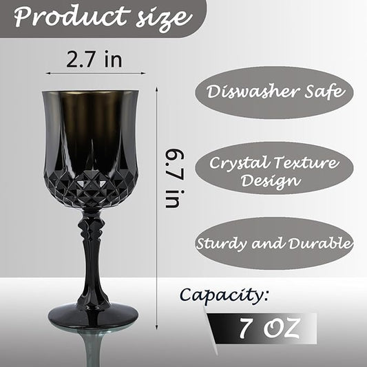 Plastic Wine Glasses, Plastic Goblets Vintage Style Cordial Unbreakable Drinking Glasses, Reusable Drinkware for Wedding Reception, Grand Event Party Supplies, Easter (12, Black)