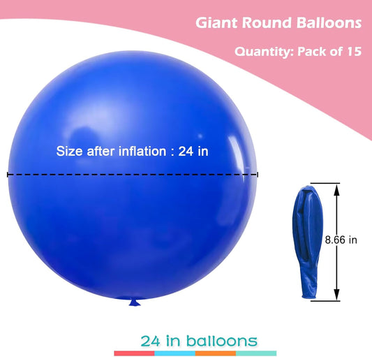 IN-JOOYAA 15Pcs 24 Inch Balloons Royal Blue Giant Round Balloons Large Balloon For Wedding Baby Shower Birthday Party Decorations