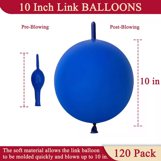 Blue Link Balloons 10 Inch – 120 Pcs Latex Linking Balloons for Birthday & Baby Shower Party Decor