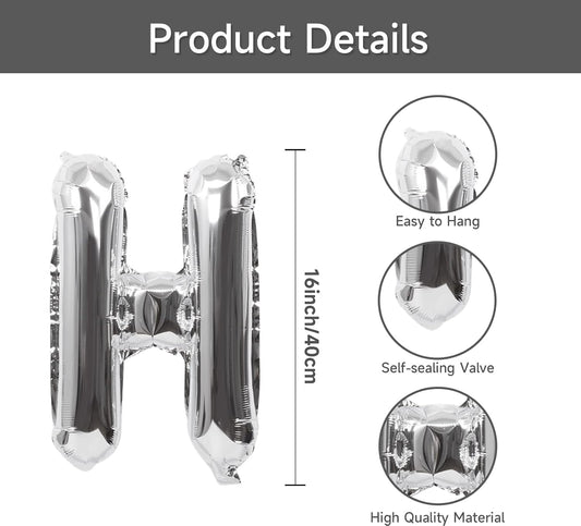 Silver Happy Birthday Banner - 16 Inch Mylar Foil Letters Balloons with Ribbon, Self Inflating Bunting Balloons Banner for Women Men Birthday Party Decorations