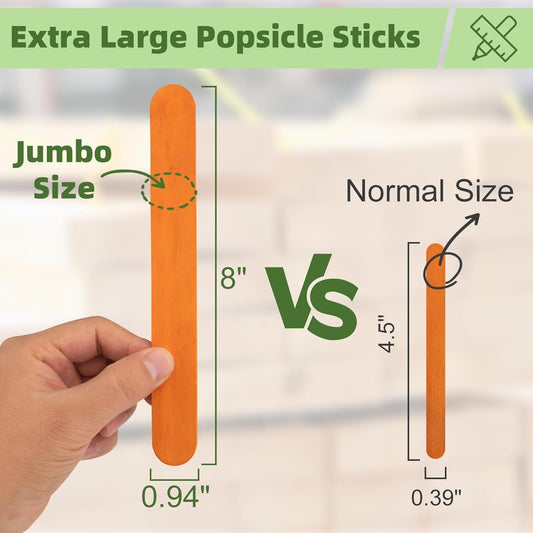 WISYOK 8 Inch Colored Jumbo Craft Sticks - 60 PCS Extra Large Natural Premium Wood, Rainbow Wooden Popsicle Sticks, Wide Lollipop Sticks for DIY Crafting, Kids Education, Home Art Projects