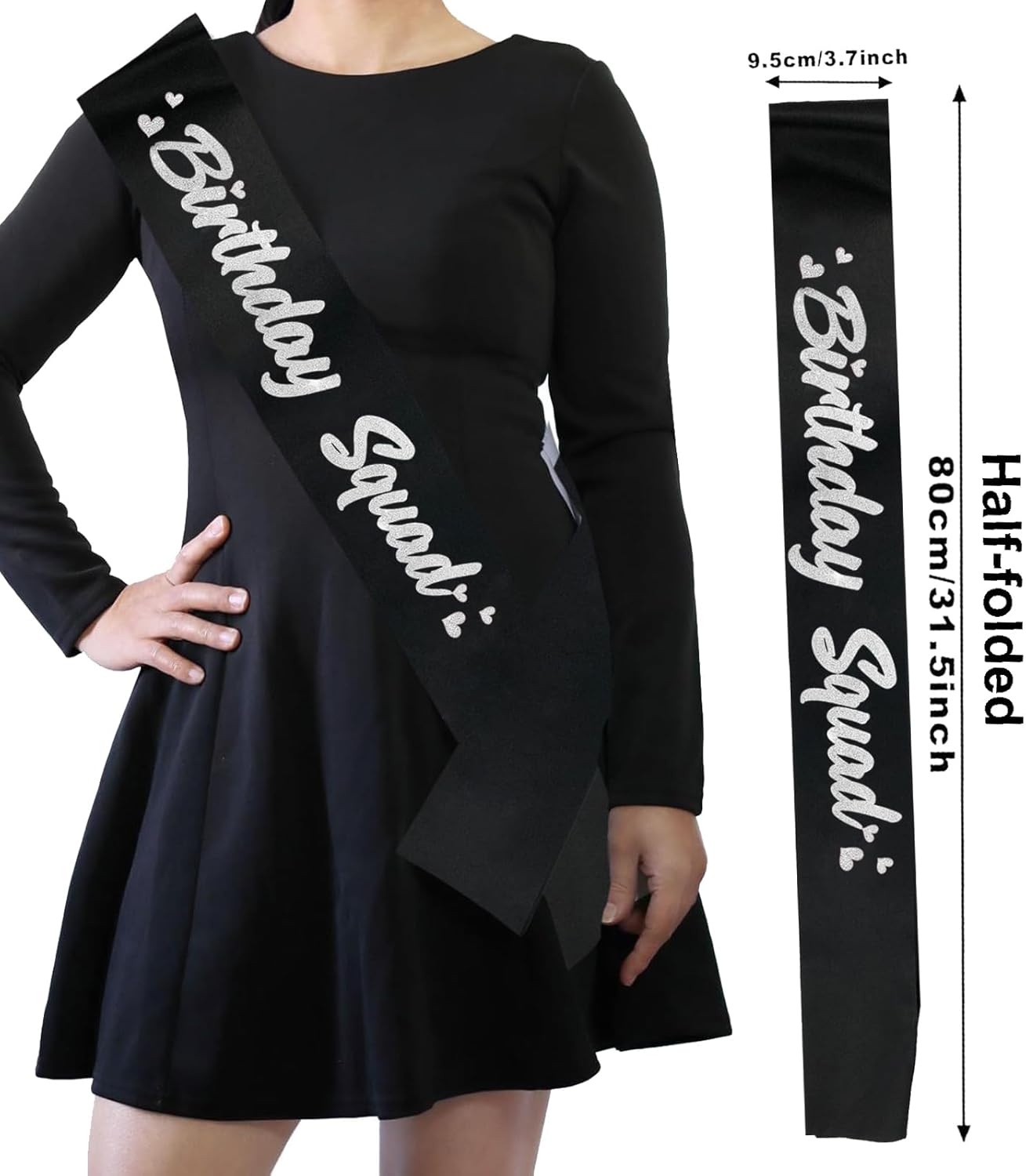 6 Pieces Birthday Squad Sash Set Black with Silver Glitter Lettering Birthday Sash for Women Funny Party Favors Decorations for Sweet 16 18th 21st 25th 30th 40th 50th or Other Bday