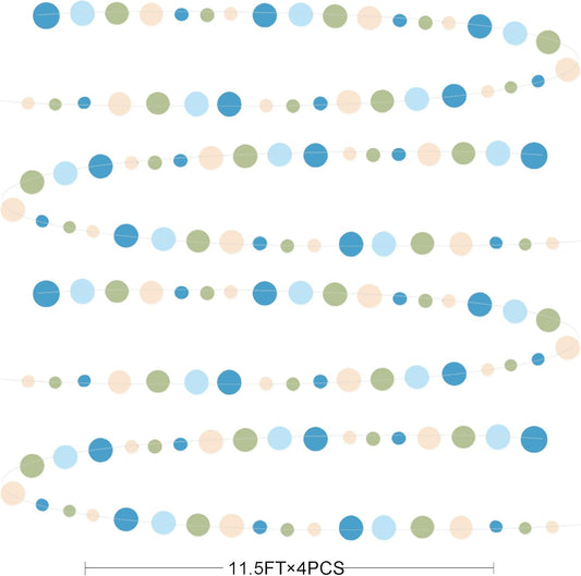 Dusty Blue and Sage Green Beige Polka Dot Garland Olive Green Dusty Blue Cream Nude Hanging Paper Circle Dots Streamer for Birthday Baby Shower Wedding One Silly Goose Theme Party Decorations Supplies