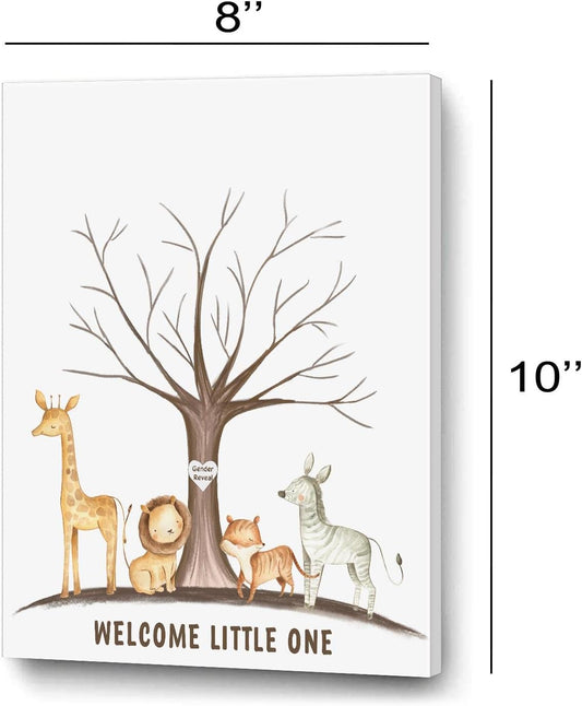 Gender Reveal Fingerprint Tree with Safari Animals, Baby Shower Guest Book Party Ideas, Gender Reveal Party Ideas, Gender Reveal Keepsake, Canvas Decoration