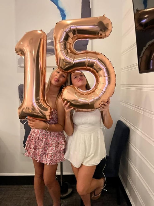 15 Balloons Numbers, 40 Inch 15th Birthday Decorations for 1 5 15 51, Rose Gold Big Foil Number Balloons for Wedding Store Anniversary Party Supplies