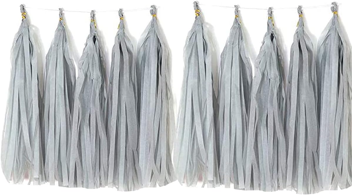 Tissue Paper Tassels Garland Banner Table Decor Party Banner Wedding Birthday Baby Shower Nursery Party Decorations Supplies (20, Grey)