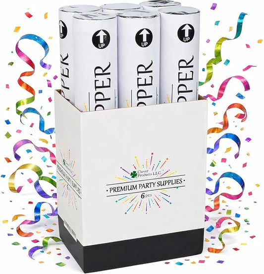 12" Biodegradable Confetti Cannons | 6 Pack Confetti Poppers Multicolored - Weddings, Birthdays & Parties | Air-Powered Poppers Shoot 25 Feet | Safe for Indoor & Outdoor.
