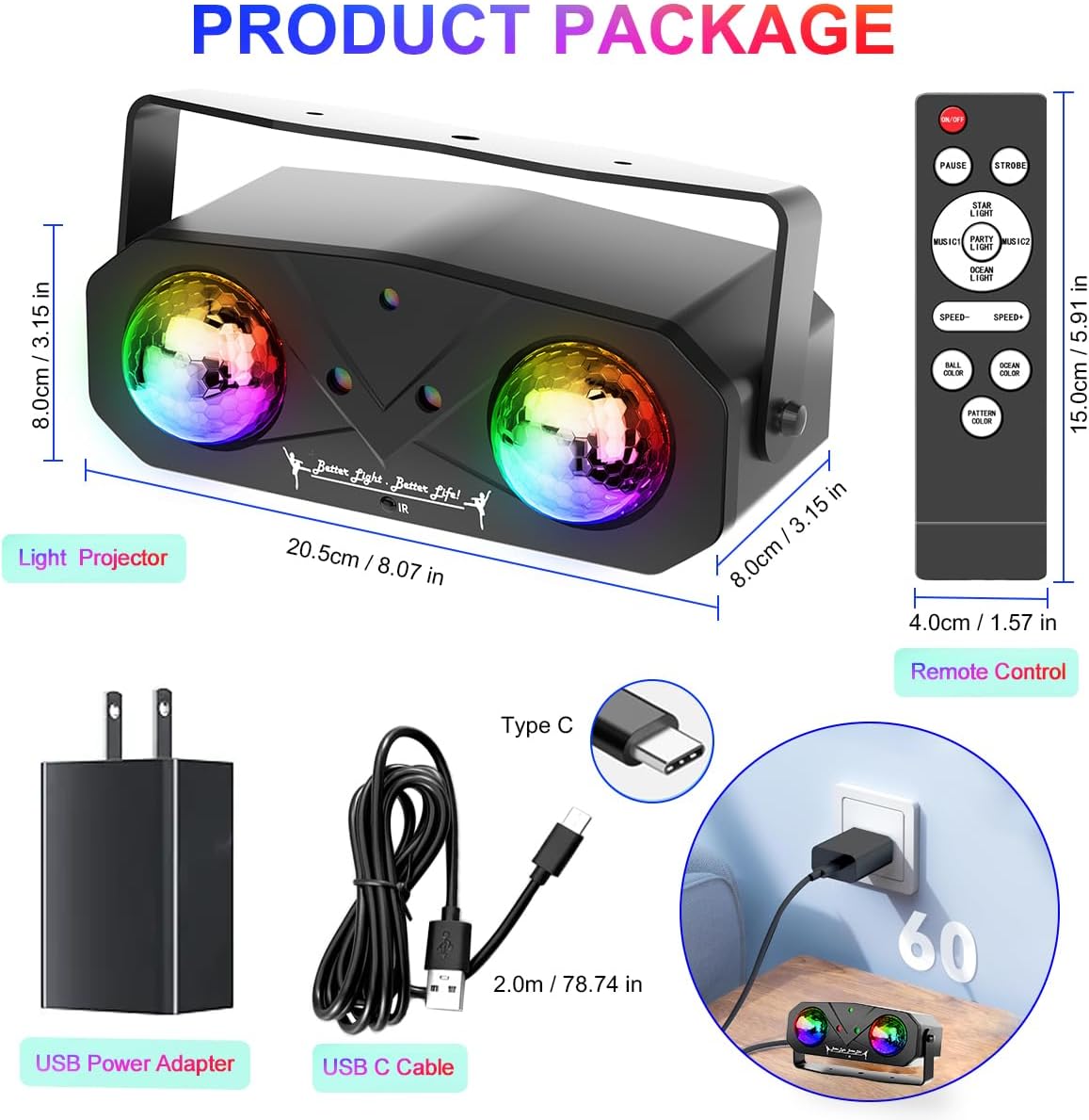 Party Disco Ball, Dj Disco Light Strobe Dance Sound Activated with Remote Control Stage Rave Light Ocean Star Projector for Club Parties KTV Christmas Halloween Décor Birthday Outdoor Glow Party