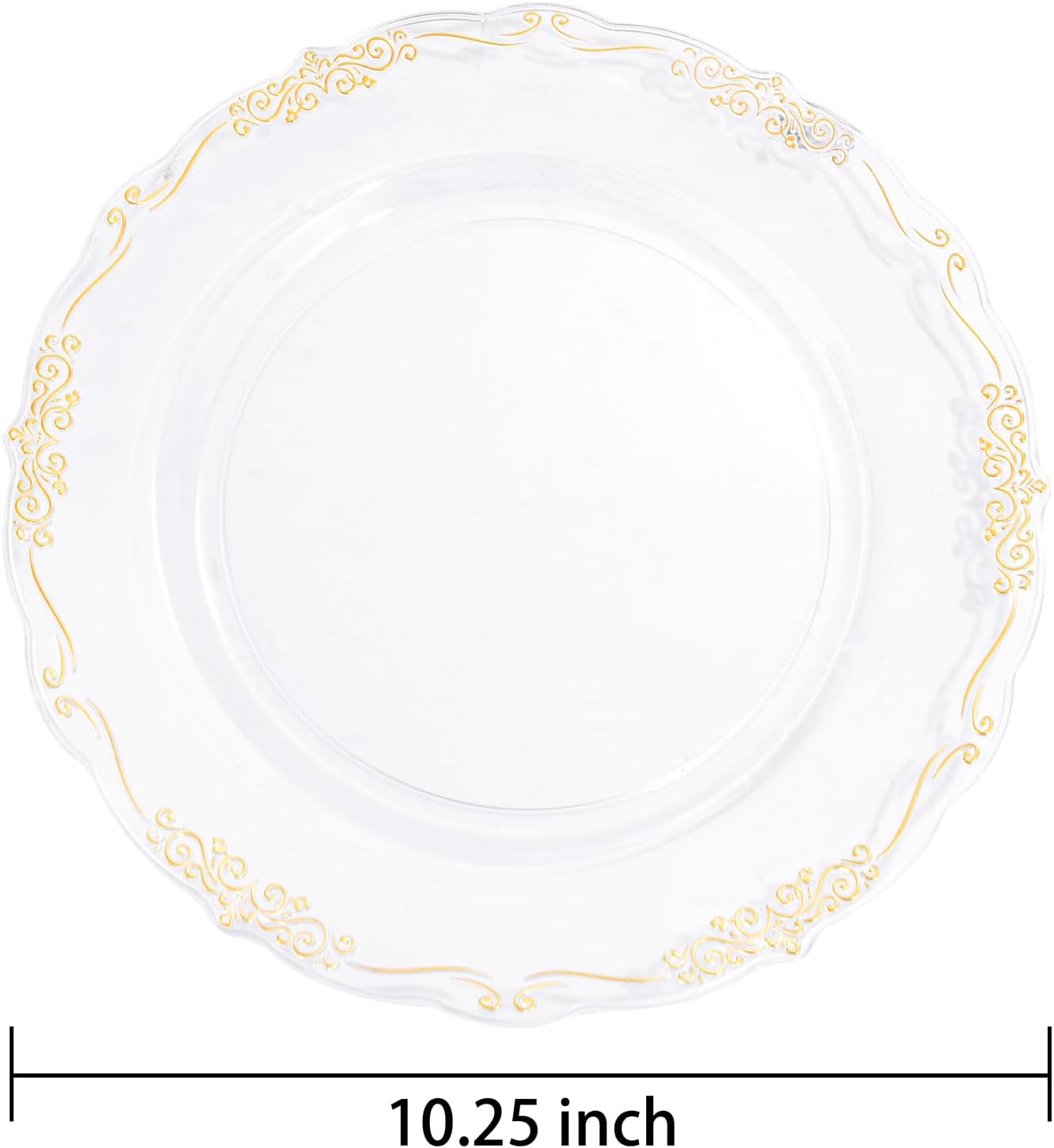 DaYammi 60PCS Clear Gold Plastic Plates Fancy Heavy Duty Clear Disposable Plates Premium 10.25inch Dinner Plates with Gold Rim Hard Plastic Plates Disposable for Party and Wedding