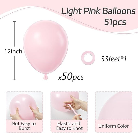 Light Pink Balloons 12 inch, Pastel Pink Latex Balloon 50pcs Party Balloons for Graduation Bridal Baby Shower Gender Reveal Birthday Party Decorations