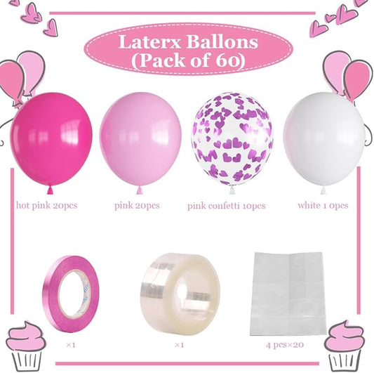 Pink Balloons,60pcs Hot Pink White Balloons Magenta Confetti Balloon for Girls Theme Birthday Baby Shower Bridal Shower Valentines Day Wedding Party Decorations…