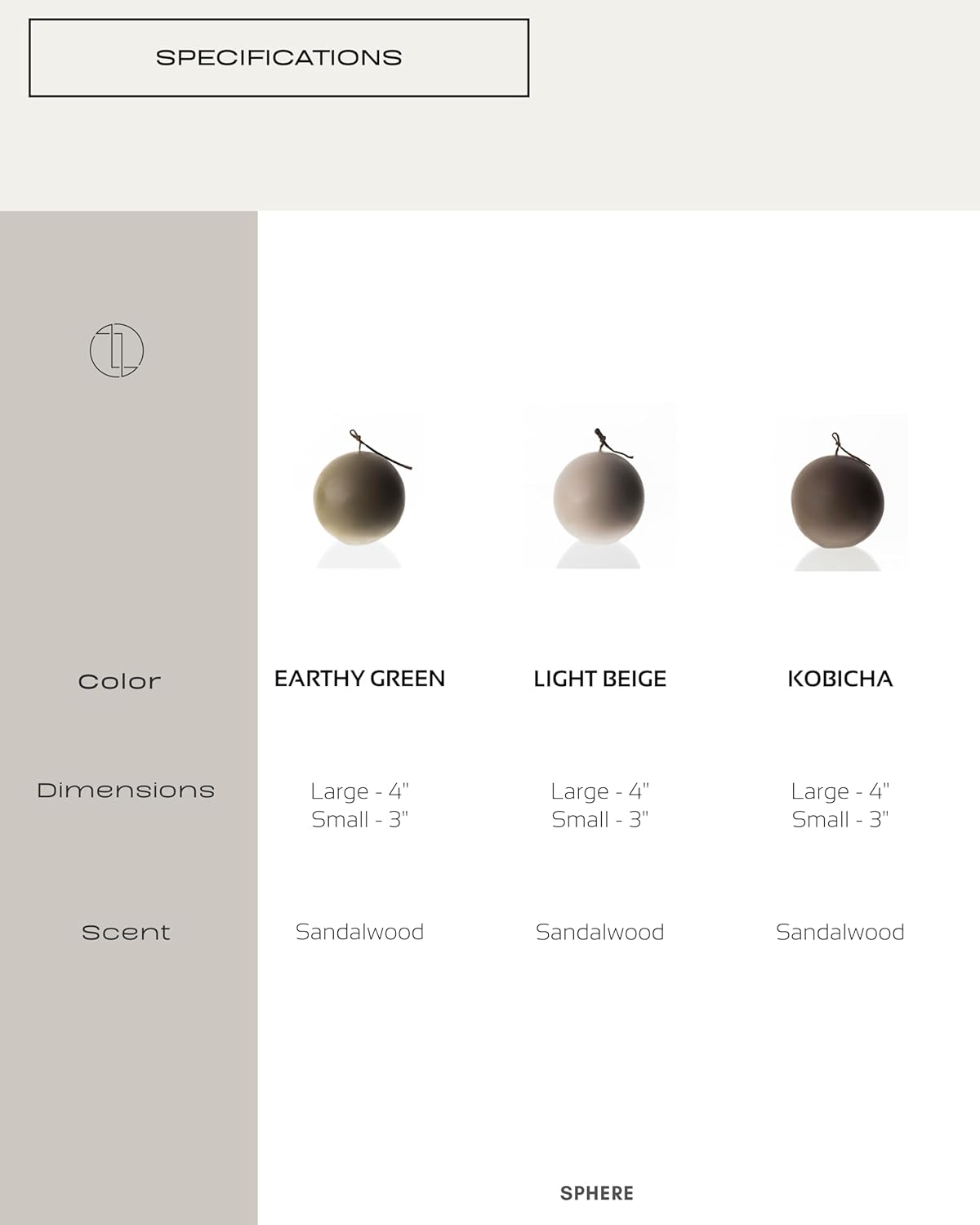 LAWA Sphere Candle - Beautiful Handmade Pillar Scented Soy Wax Elegant Aesthetic Candle Housewarming Gift Home Room Shelf Decor Idea (Earthy Green, Large)
