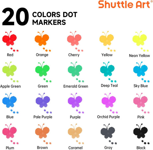 Shuttle Art Dot Markers, 20 Colors Washable Markers for Toddlers,Bingo Daubers Supplies Kids Preschool Children, Non Toxic Water-Based