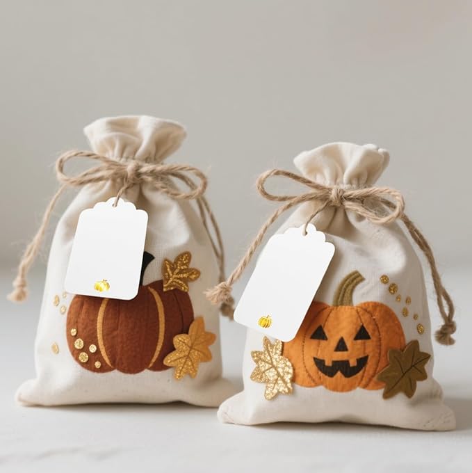 ASYEHJNR 100 Pcs Blank Gift Tags with String Gold Foil Pumpkin Large White Paper Gift Tags with 65 Ft Jute Twine Cute Tags for Halloween Autumn Fall Harvest Thanksgiving Gift Wrap Tags