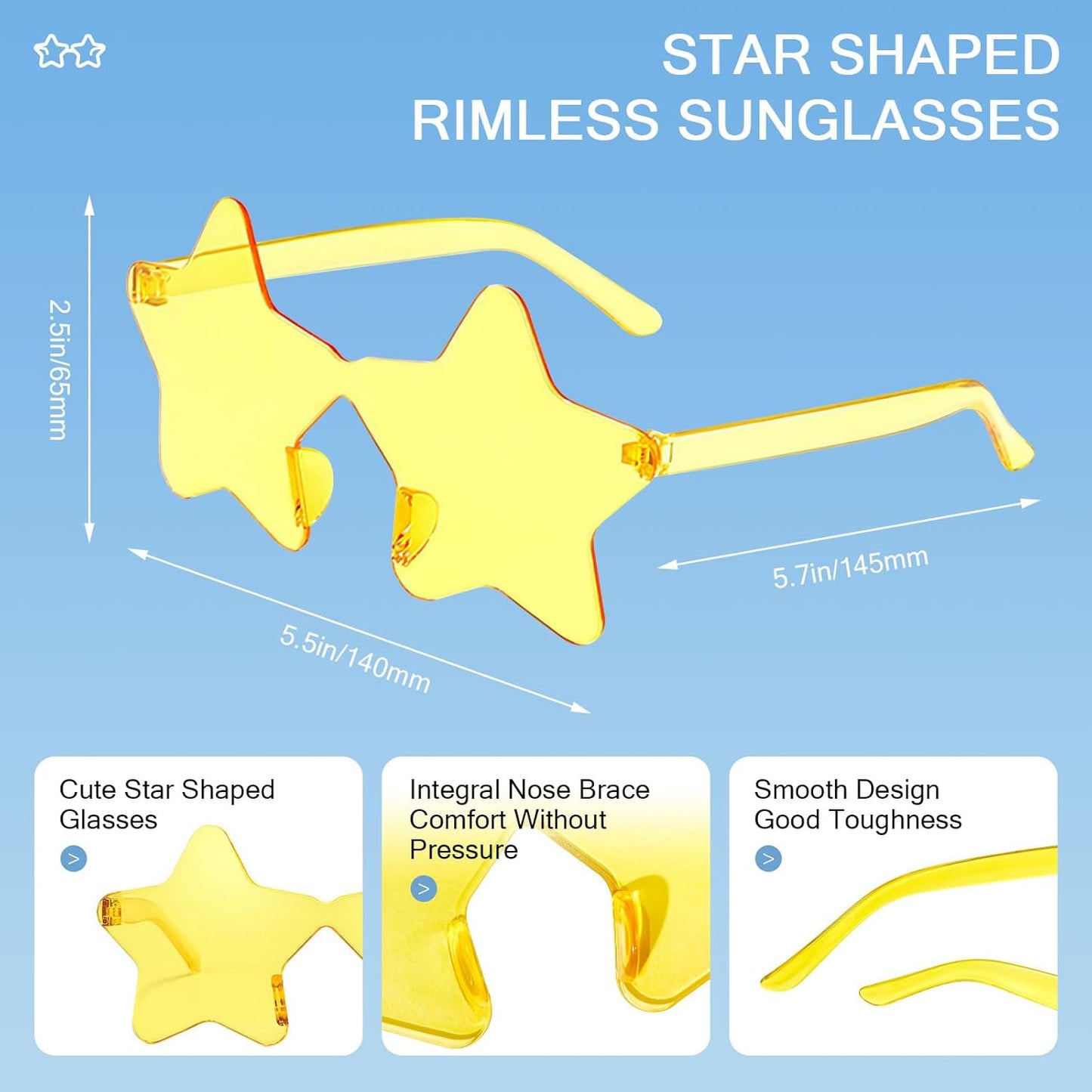 Matcheck 8/40 Pcs Star Shaped Rimless Sunglasses Bulk Transparent Candy Gradient Color Glasses One Piece Fun Party Eyewear