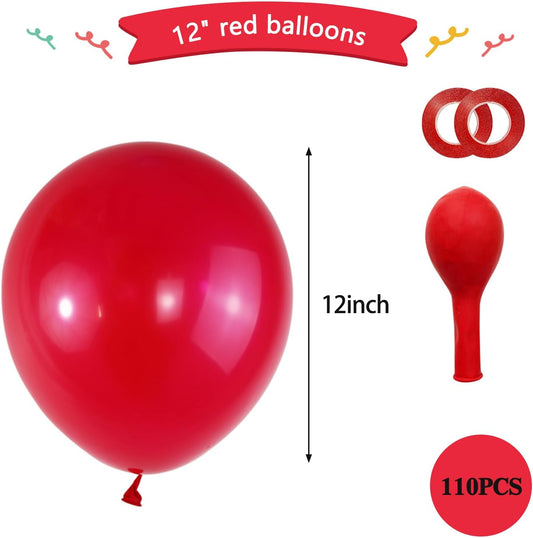 Red Latex Party Balloons, 110pcs Latex Party Balloons Helium Quality for Birthday Graduation Baby Shower Valentines Christmas Wedding Party Decorations (Red)