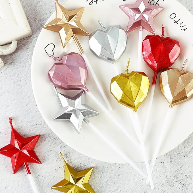 Saododku Birthday Candles, Star Shaped Champagne Gold Birthday Candles for Cake, 5pcs Metallic Color Stereo Shaping Cake Candles Set, Sparkler Candles for Birthday Cake