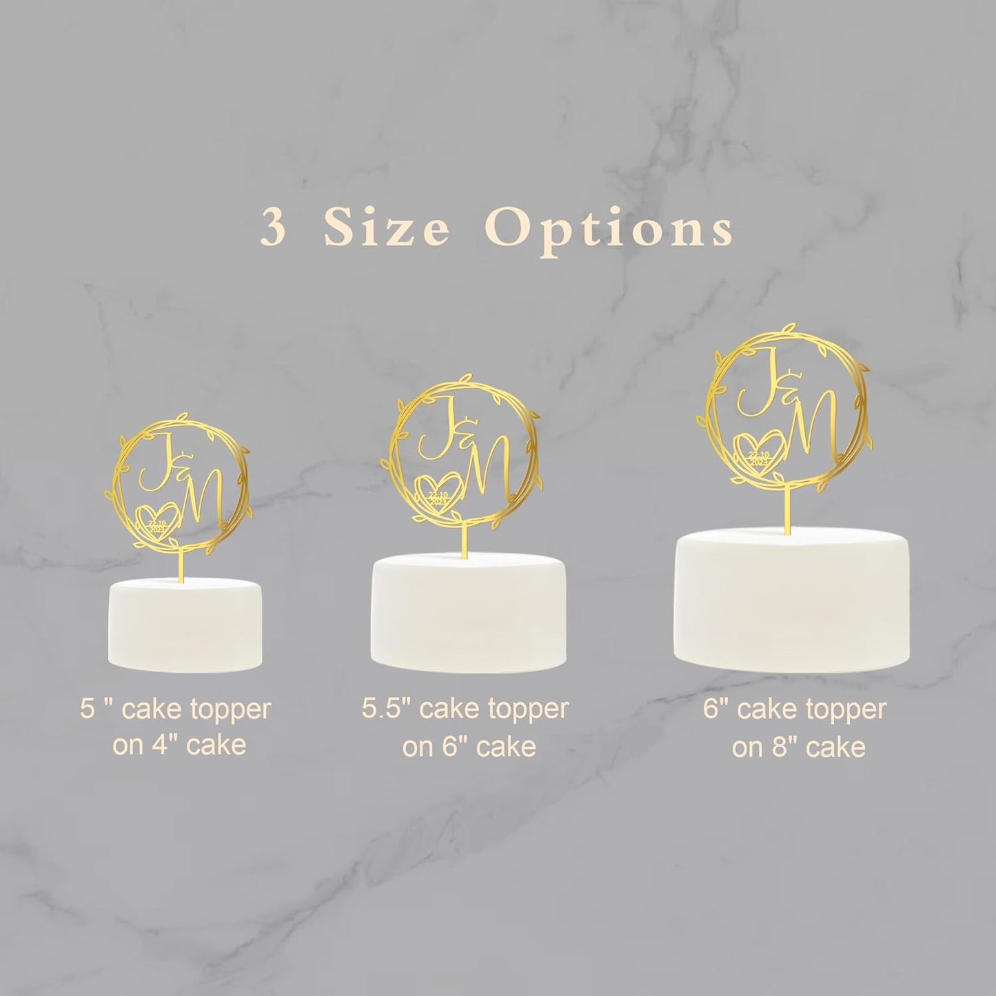 Personalized Initials Wedding Cake Topper in Acrylic Custom Wedding Anniversary Date Cake Topper Cake Decoration (Design 06)