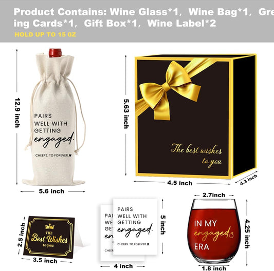 FBCCZEY In My Engaged Era Wine Bag Glass Engagement Gifts for Couples Her Engagement Party Decorations Gifts for Engaged Couple