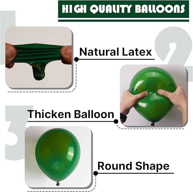 PartyWoo Dark Green Balloons 85pcs Different Sizes of 18 12 10 5 Inch Emerald Hunter Forest Green Balloon Arch Kit for Birthday Christmas Graduation Dinosaur Jungle Theme Party Decorations Green-Y56