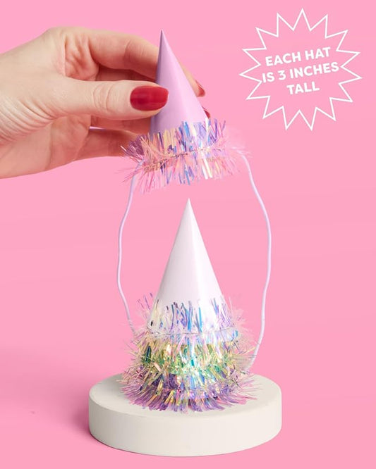xo, Fetti Iridescent Foil Mini Party Hats, 10 pcs. | Cute Birthday Decorations, Bachelorette Hair Accessory, Kids Bday Outfit, Fun Dinner Celebration Decor