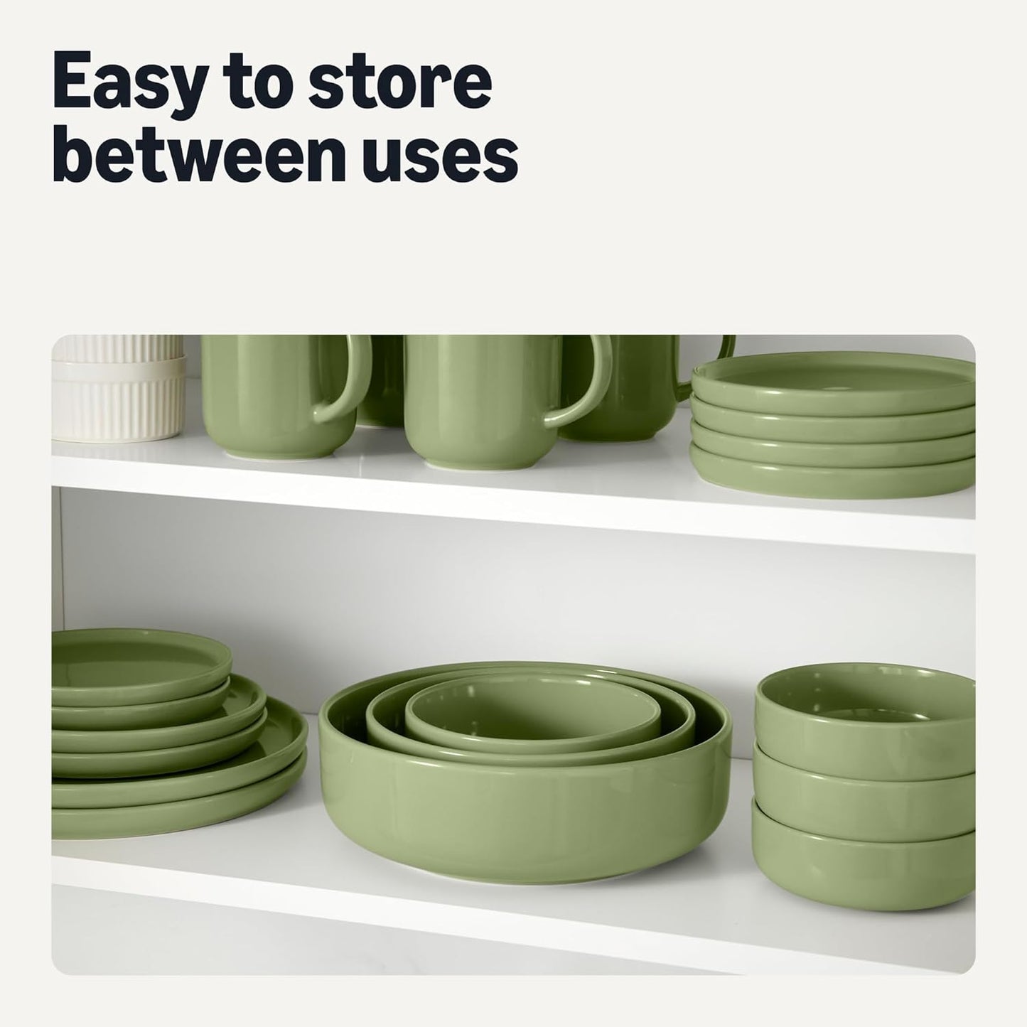 Amazon Basics Glazed Stoneware Salad Plates, 4-Piece Set, Microwave and Dishwasher-Safe, 8.3 in., Olive