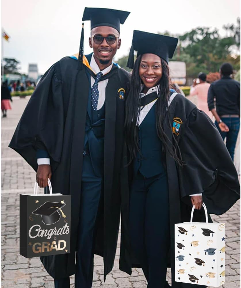 24 Pieces Graduate Gift Bags, Graduation Party Favor Gifts Wrapping Bags for Graduation Season Theme Party Supplies Decoration (black gold 24)