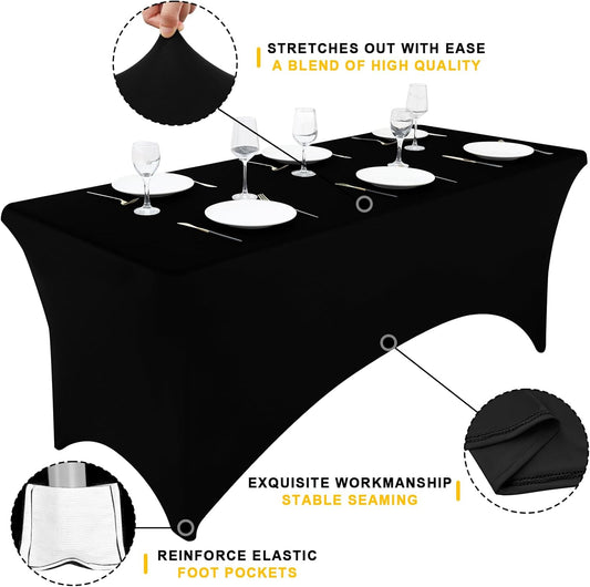 Smiry 10 Pack Spandex Table Cloth 6FT, Elastic Fitted Stretch Tablecloths, Washable and Wrinkle Free Rectangular Patio Table Cover for Outdoor, Wedding, Banquet & Parties (Black, 72Lx30Wx30H Inch)
