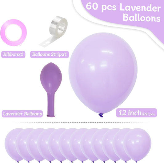 Lavender Balloons 60 PCS 12 Inch Light Purple Pastel Purple Latex Balloons for Birthday Baby Shower Bridal Shower Wedding Graduation Party Decoration