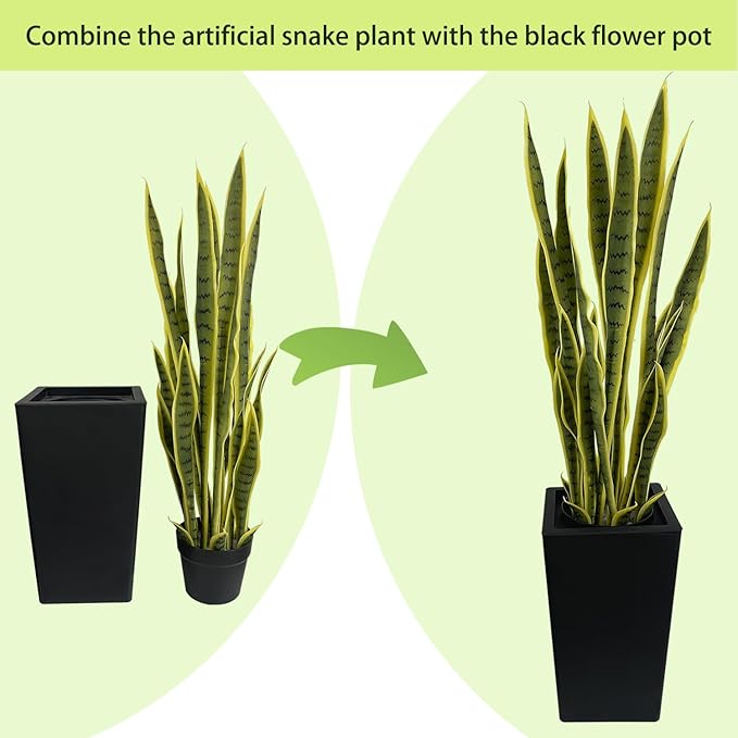 4FT Artificial Snake Plant with Tall Planter, 24 PVC Lifelike Leaves, 48in Faux Sansevieria for Indoor Home & Garden Decor, Potted Mother-in-Law's Tongue Plants, Yellow