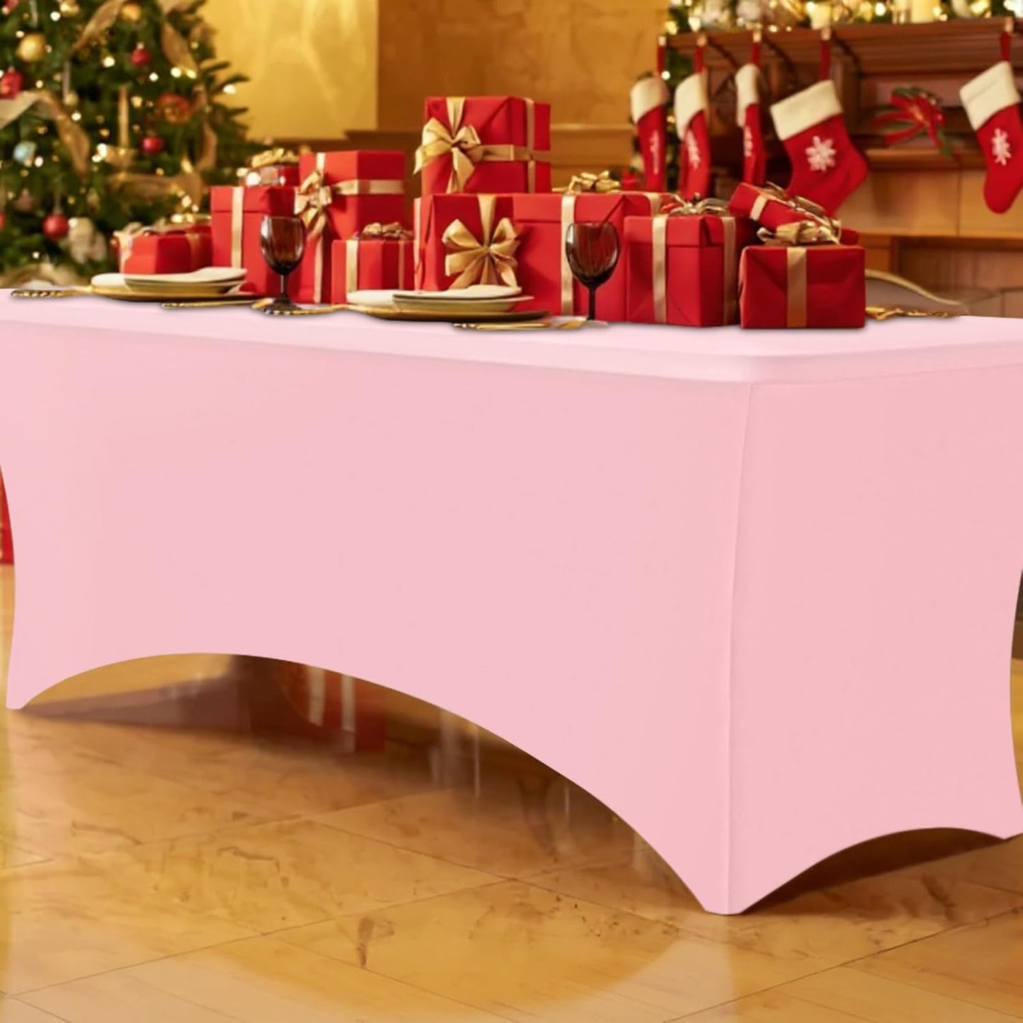 Smiry 2 Pack Spandex Table Cloth 5FT, Elastic Fitted Stretch Tablecloths for Rectangle Tables, Washable Table Cover for Outdoor, Wedding, Banquet & Parties (Pink, 60Lx30Wx30H Inch)