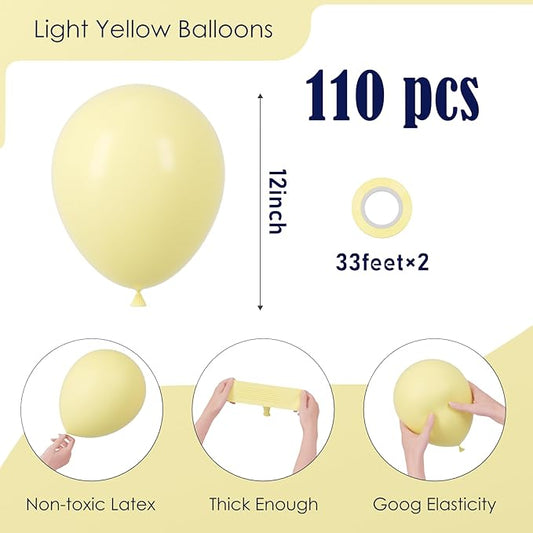 110pcs Pastel Yellow Balloons 12inch Light Yellow Latex Party Balloons for Graduation, Easter, Wedding, Birthday, Bridal Shower, Sunflower Party, Baby Shower, Anniversary Party Decorations