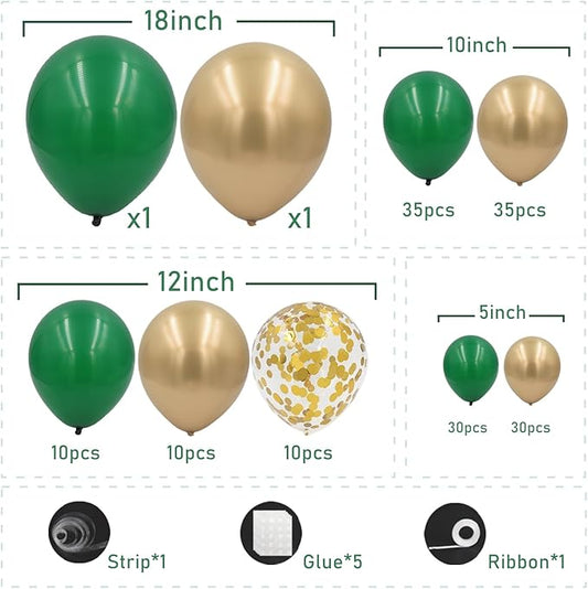 Green and Gold Balloons Arch Kit, 162pcs Emerald Green Chrome Gold Confetti Balloons for Graduation Decorations 2025 St Patricks Day Jungle Safari Birthday Party Decorations