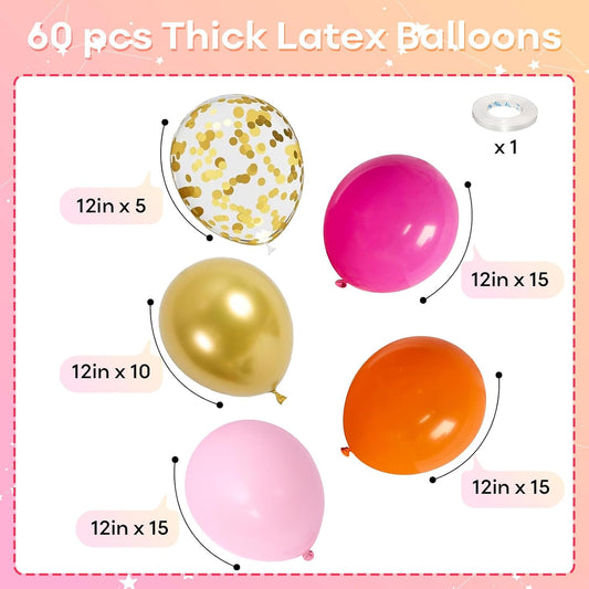 Pink and Orange Balloons 12 Inch Pastel Hot Pink Orange Latex Balloon with Gold Confetti Helium Party Balloons for Tropical Fall Birthday Halloween Baby Shower Thanksgiving Decoration