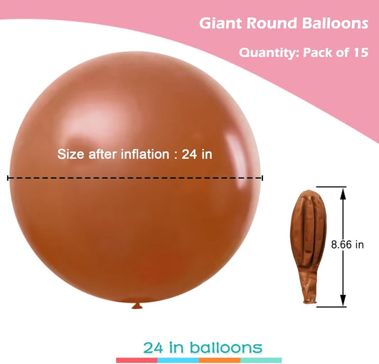 IN-JOOYAA 15Pcs 24 Inch Balloons Brown Thick Giant Balloons Large Round Balloon For Wedding Baby Shower Birthday Party Decorations