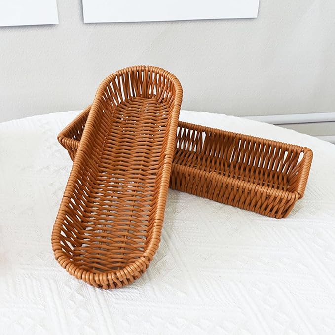 RT&BS Handwoven Utensil Basket, Artisan Mini Bread Basket, Flatware Storage Narrow Baskets for Farmhouse Kitchen, Rustic Dining Table Decor (1pcs, Oval)