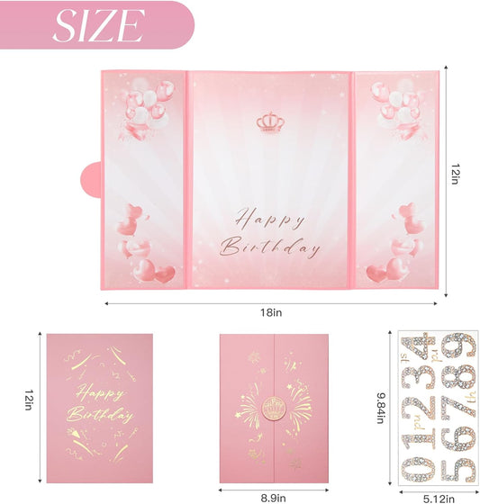 Pink Gold Birthday Party Decorations,18" x 12" Creative Birthday Decorations Guest Sign in Book Alternative, for Men and Women of All Ages, Happy Birthday Party Supplies