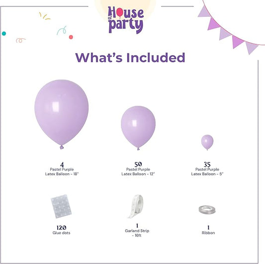 HOUSE OF PARTY Pastel Purple Balloons - Lavender Balloons 5/12/18 Inch, Light Purple Lilac Balloon Garland Kit for Graduation, Birthday, Baby Shower & Wedding Party Decorations