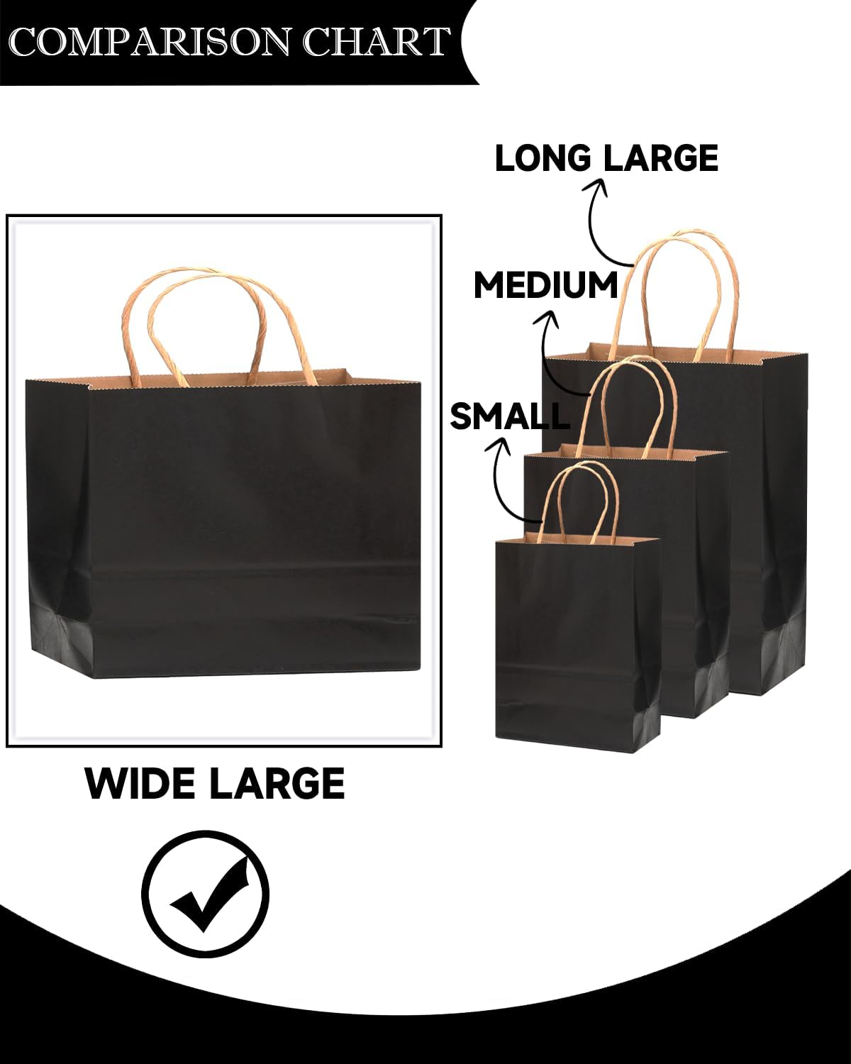 qiqee 30-Packs Black Gift Bags with Handles Bulk 13"x4.5"x10" Wide Large Size Kraft Party Paper Bags