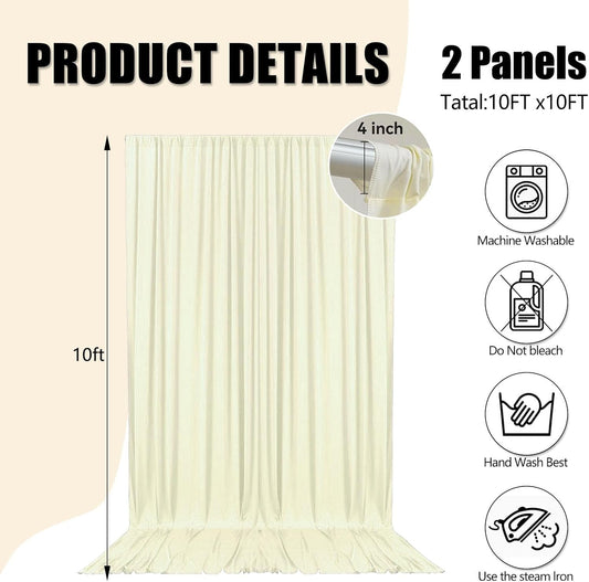 10ft x 10ft Ivory White Backdrop Curtains for Parties, Fabric Satin Background Curtain with Rod Pockets for Weddings, Birthday, Baby Shower, Photography, Graduation Party Backdrop Drapes, 2 Panels