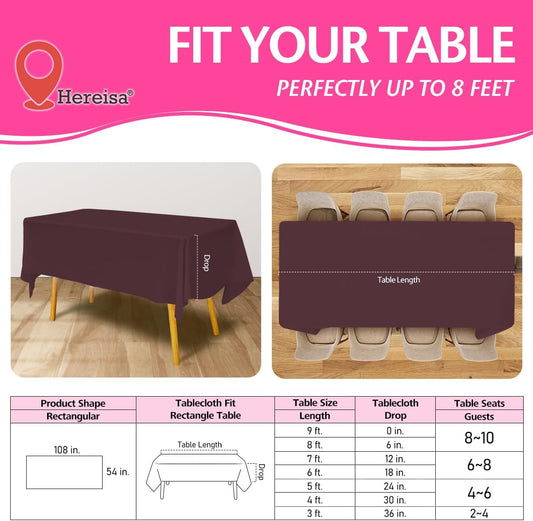 Disposable Plastic Tablecloth Burgundy 54x108 Inch, 5-Pack Waterproof Rectangular Table Cover for Parties, Picnics, Dining Protection