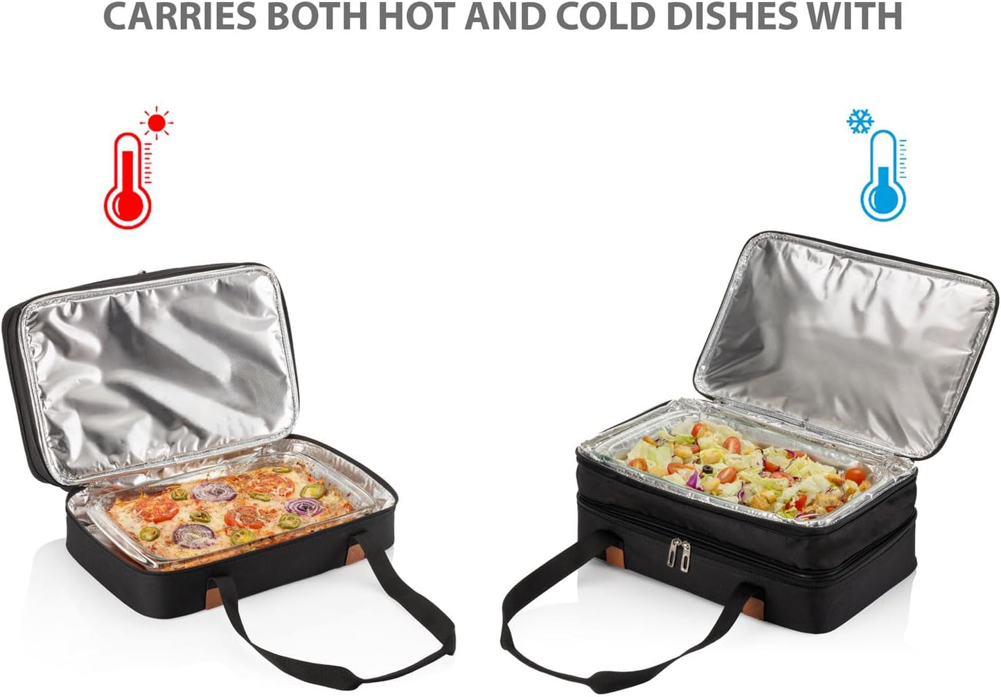 Stack Store Plus More Insulated Casserole Carrier for Hot or Cold Food, Lasagna Holder for Picnic, Potluck, Cookout - Fits 9” x 13” and 11” x 15” Baking Dish – Expandable Double Thermal Bag in Black