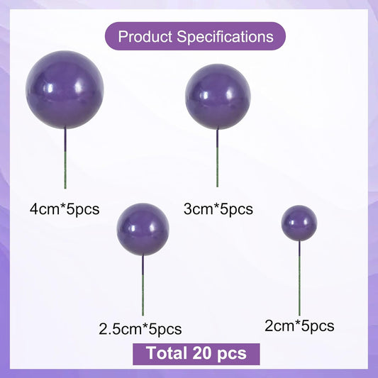 BEISHIDA 20 PCS Purple Mini Ball Cake Toppers Foam Cake Balls Decoration Supplies for Happy Birthday Anniversary Wedding Baby Shower Halloween Cake Decorations