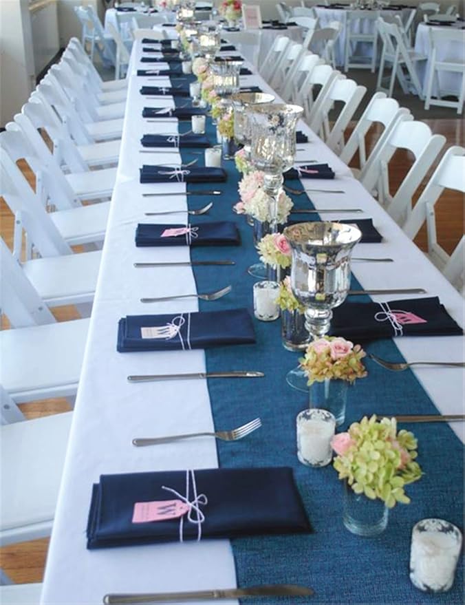 4 Pieces Navy Blue Table Runners: 13x108 Inch Navy Blue Rustic Jute Table Runner Thanksgiving Table Cover for Farmhouse Macrame Boho Fall Party Home Dining Decorations