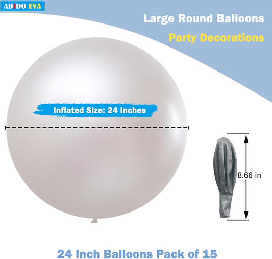 15Pcs 24 Inch Balloons Silver Giant Round Balloons Large Balloon for Festival, Christmas, Birthday Party Decorations