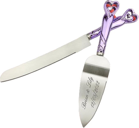 GIFTS INFINITY Personalized Wedding Cake Knife and Server Set with Engraving – Cake Cutting Utensil Set, Keepsake Gift for Wedding, Anniversary, Reception, Birthday & Other Occasions (2541-PU)