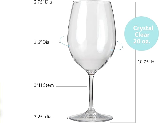 Lily's Home Unbreakable Cabernet and Merlot Bordeaux Red Wine Glasses, Made of Shatterproof Plastic, For Indoor and Outdoor Use, Reusable and Dishwasher-Safe, Crystal Clear 20 oz.